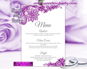 Purple menu card, Lace menu card,(115w)